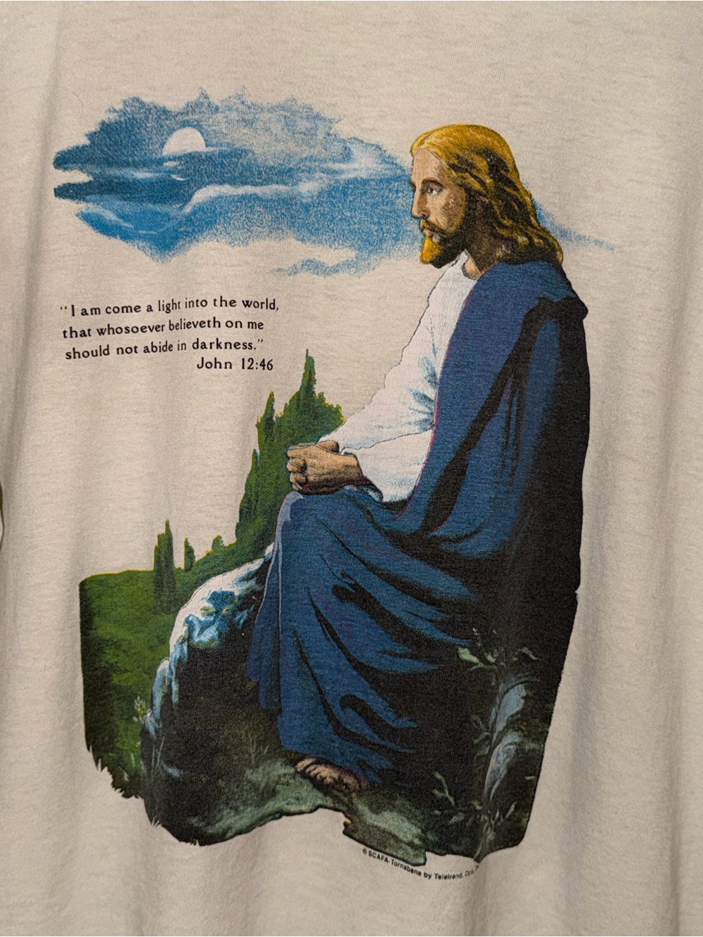 Vintage Jesus Christ John 12:46 Scafa Tornabene T Shirt XL Single Stitch USA - Picture 9 of 12